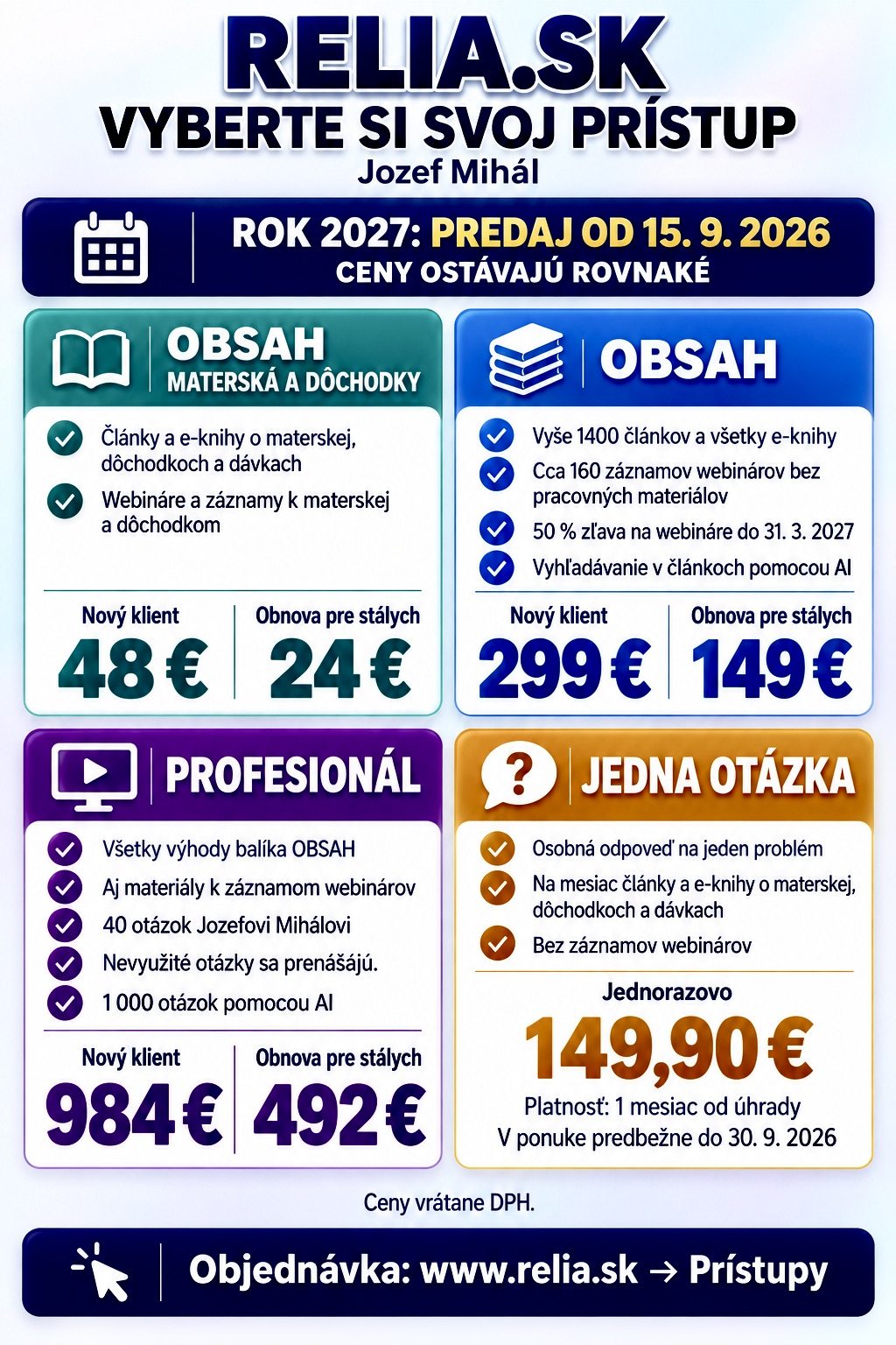 Prístupy Relia.sk na rok 2027 – vyberte si svoj prístup