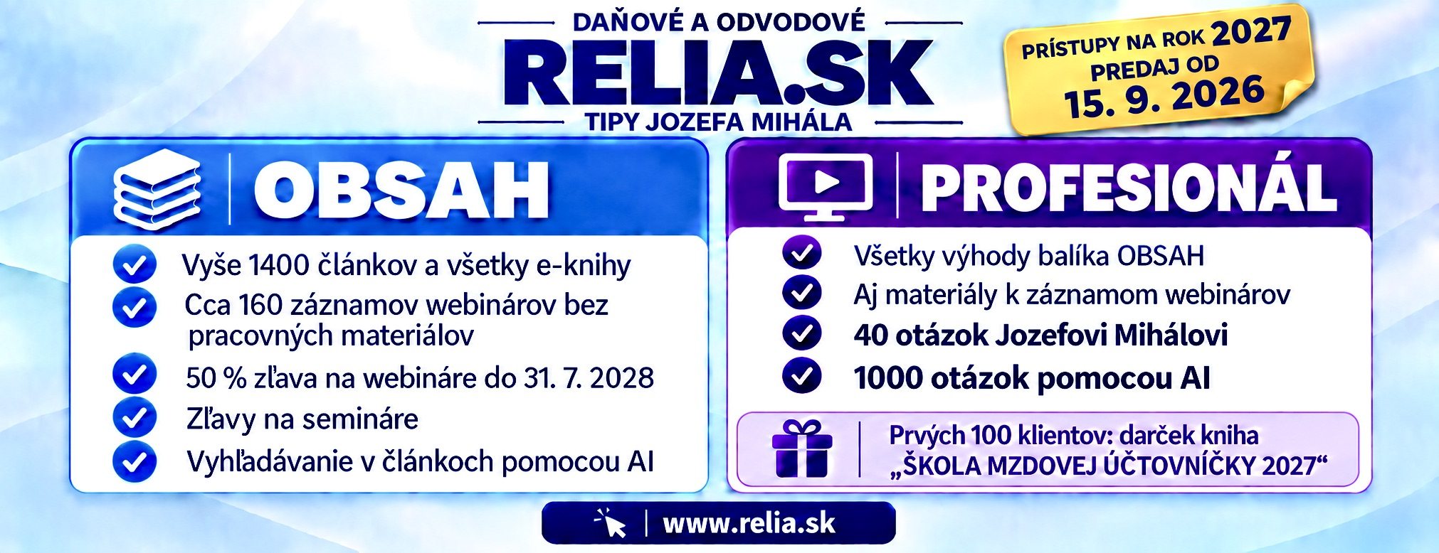 Prístupy Obsah a Profesionál na rok 2027 – výhody balíkov